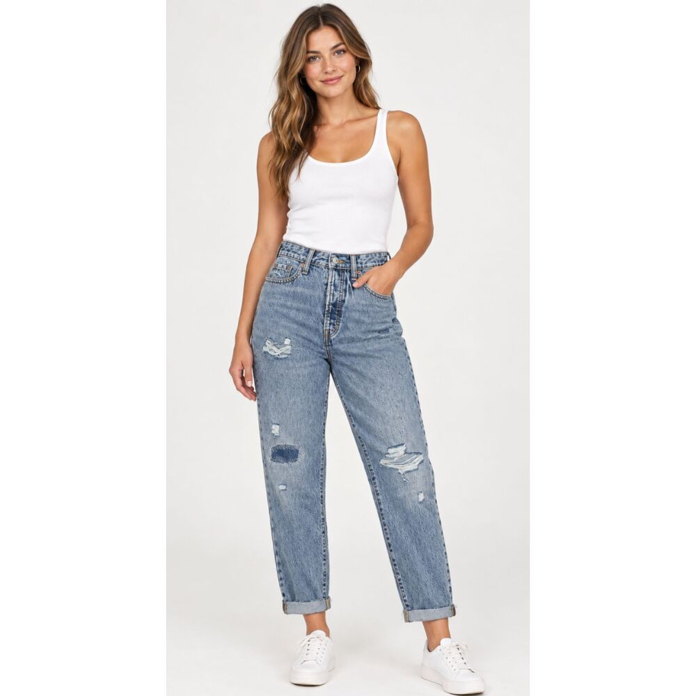 New Old Navy High-Waisted Button-Fly OG Straight Ripped Jeans Women's Size 4